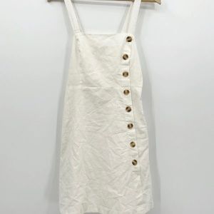 Lulus Dress Women's Small White Cotton Linen Sleeveless Mini Button Fly Retro